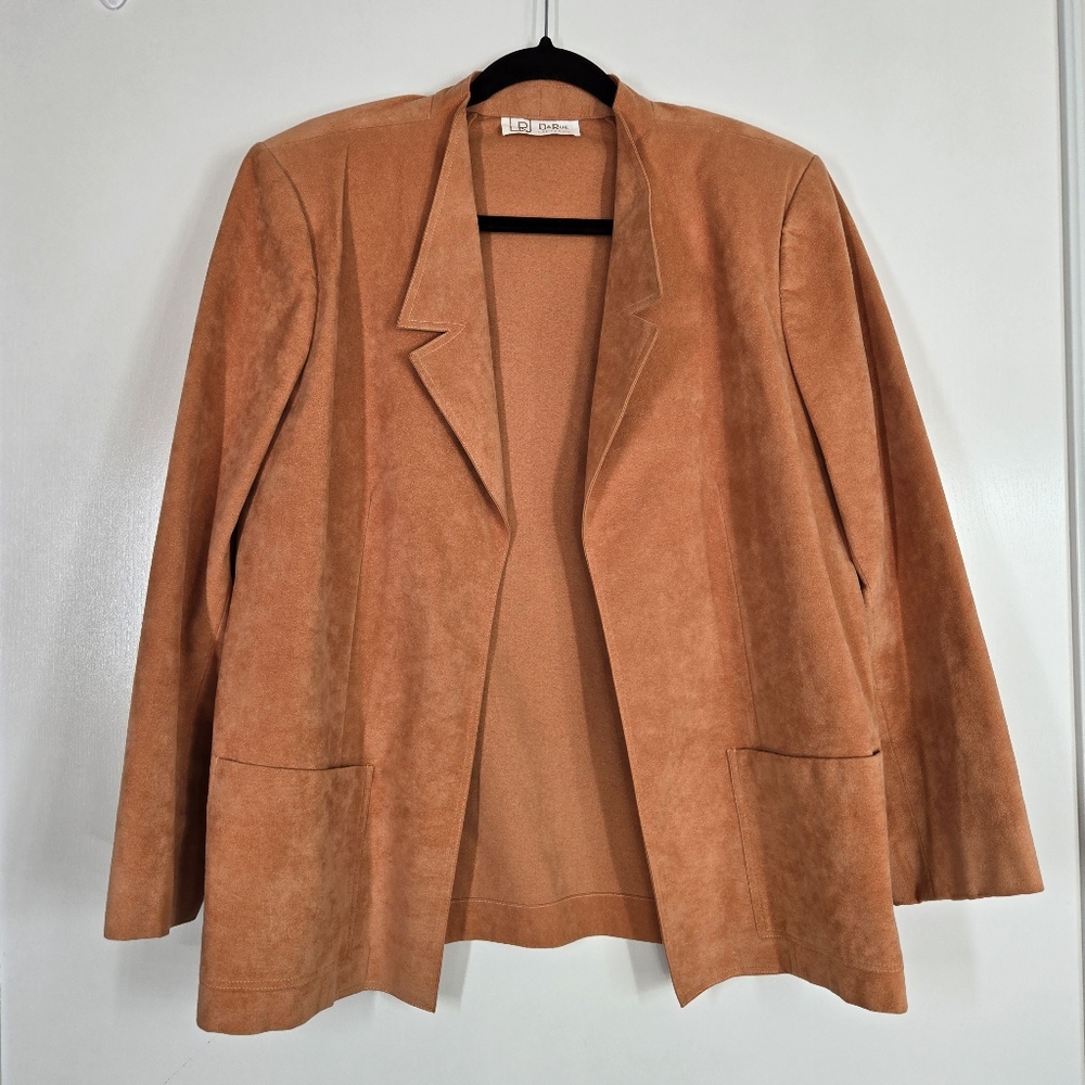 Vintage Da-Rue of California 70s‎ Ultrasuede Open Front Jacket/ Blazer Orange 16